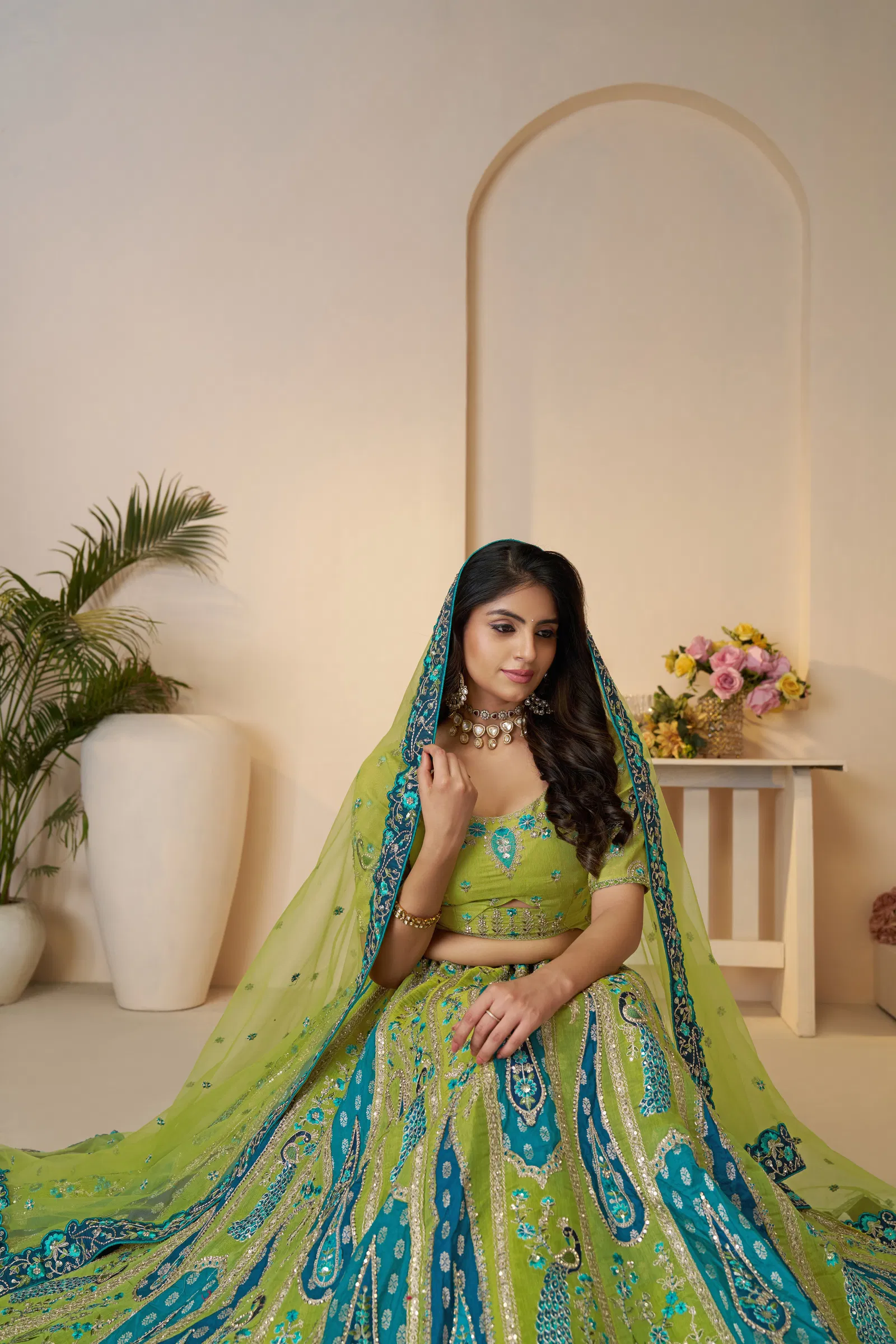 Kf 484 Green Banarasi Silk Embroidered Lehenga Choli Wholesale Online